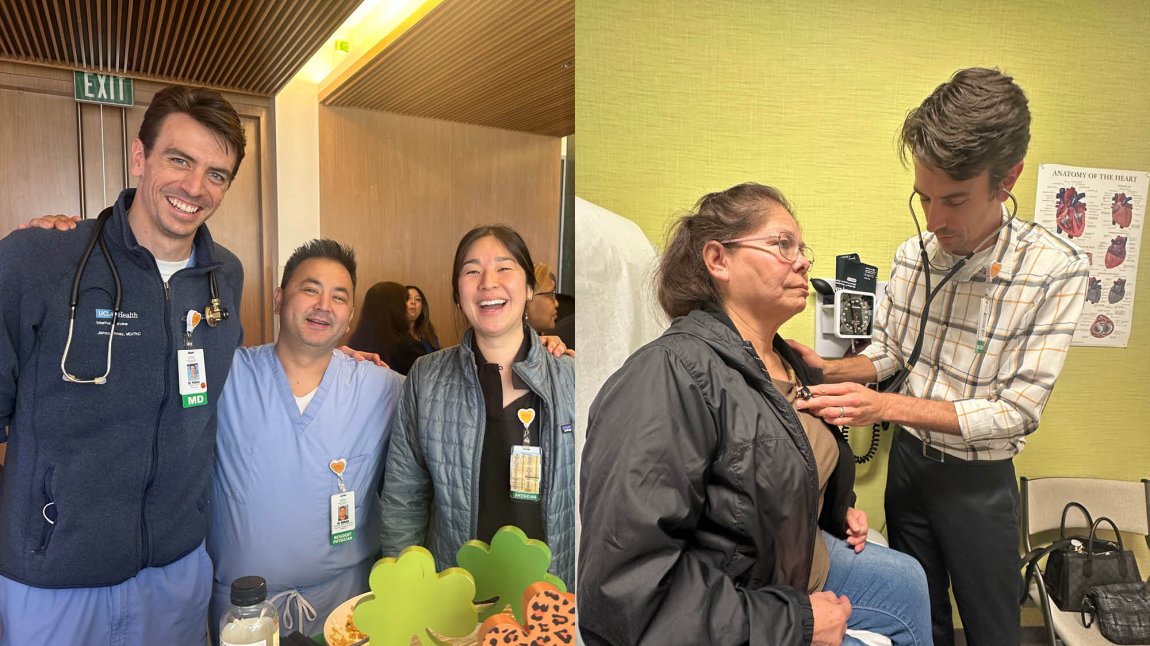 Collage de médicos atendiendo a pacientes