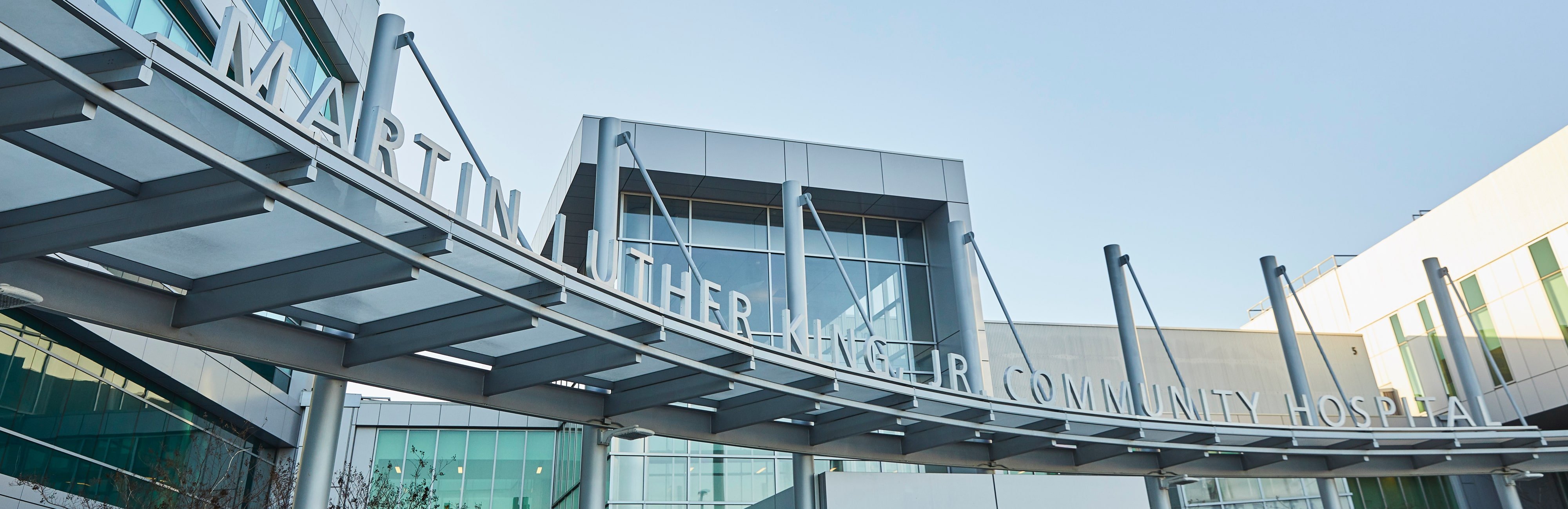 Closeup of hospital name over front entrance